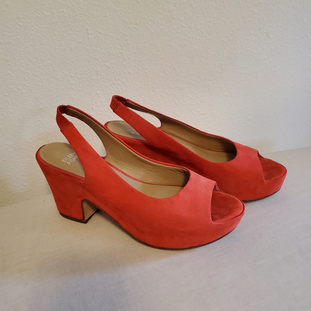Eileen Fisher red chunky heels size 7 1/2